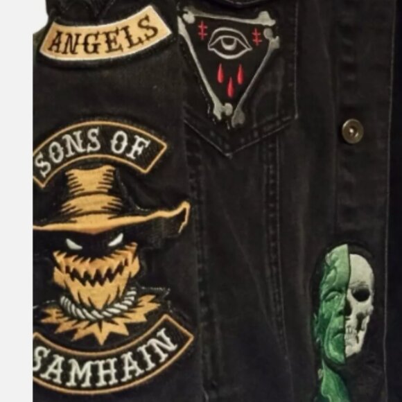 Disturbia Santa Clara, Sons of Sanhain Denim Goth Bad Kitty patched Blk Jacket L - Picture 14 of 14